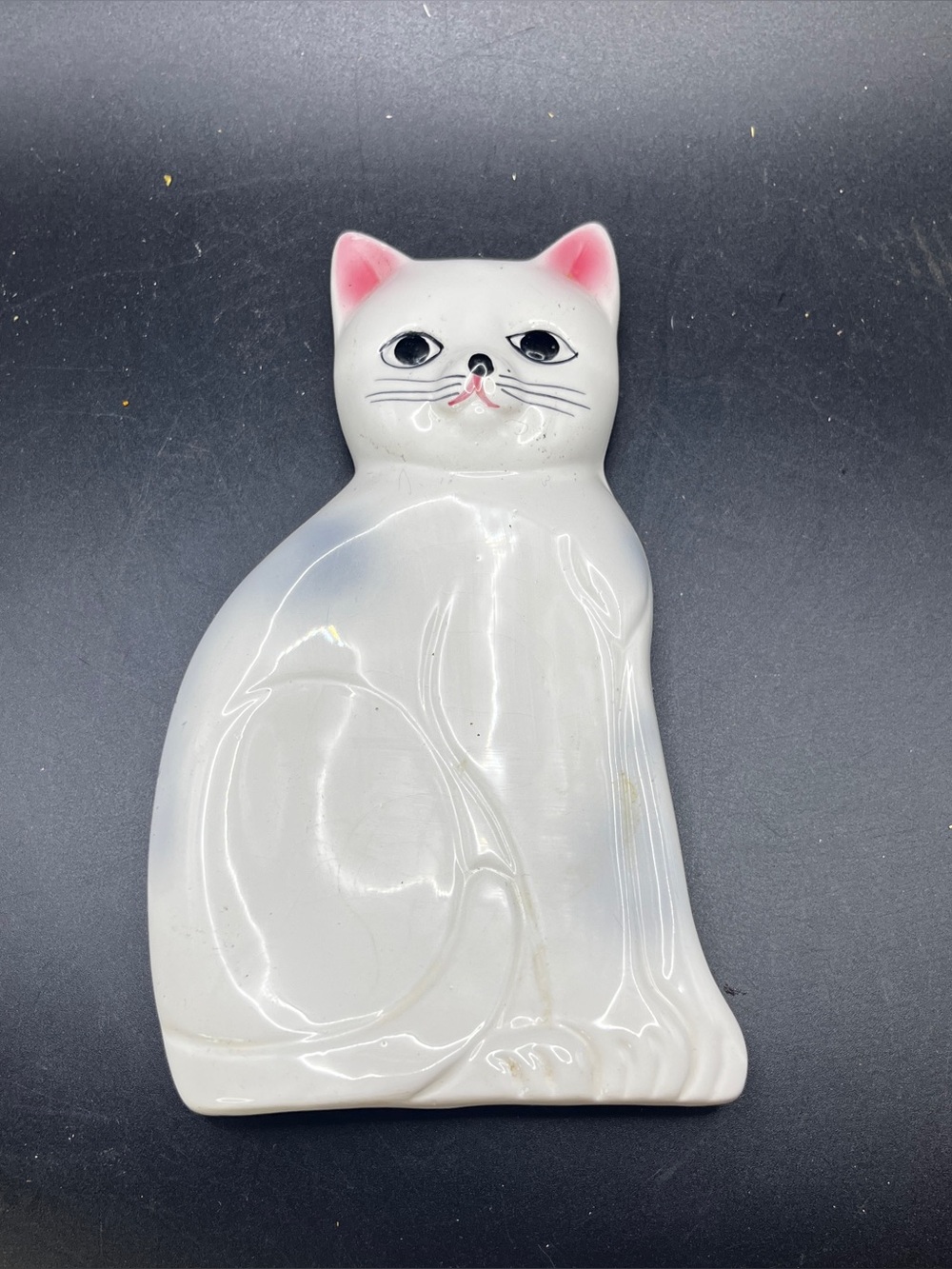 Vintage White Ceramic Cat Spoon Rest Whimsical Retro Kitsch Kitchen Decor